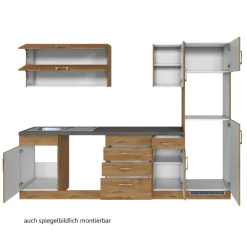 Küchenzeile Sorrella 270cm mit Platz für Geschirrspüler, Backofen und Kühlschrank - Eiche