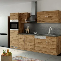 Küchenzeile Sorrella 270cm mit Platz für Geschirrspüler, Backofen und Kühlschrank - Eiche