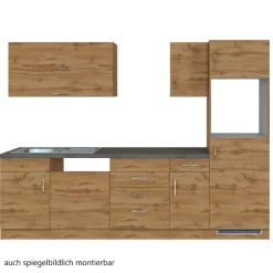 Küchenzeile Sorrella 270cm mit Platz für Geschirrspüler, Backofen und Kühlschrank - Eiche