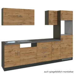 Küchenzeile Sorrella 270cm mit Platz für Geschirrspüler, Backofen und Kühlschrank - Eiche/Graphit
