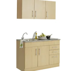 Küchenzeile Toto 120cm mit Kochfeld - Buche/Marmor