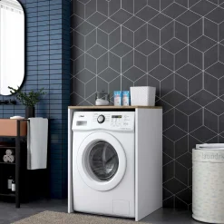 KD103 Waschmaschinenschrank | 100 % MELAMIN | Walnuss, Weiß