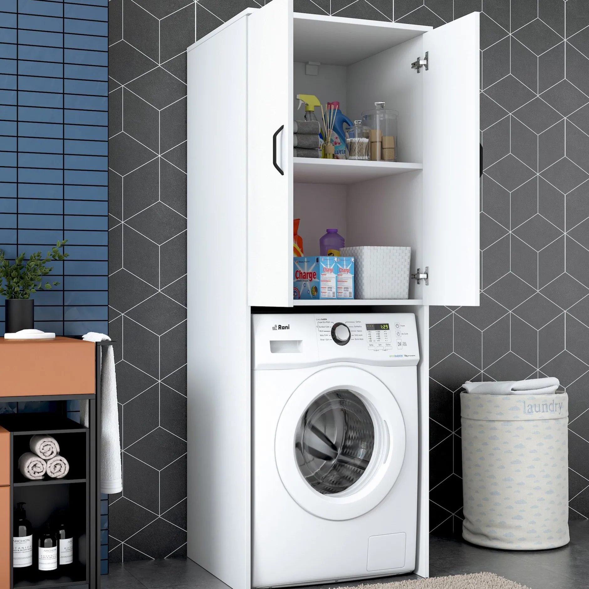 KD110 Waschmaschinenschrank | 100 % MELAMIN | Weiß