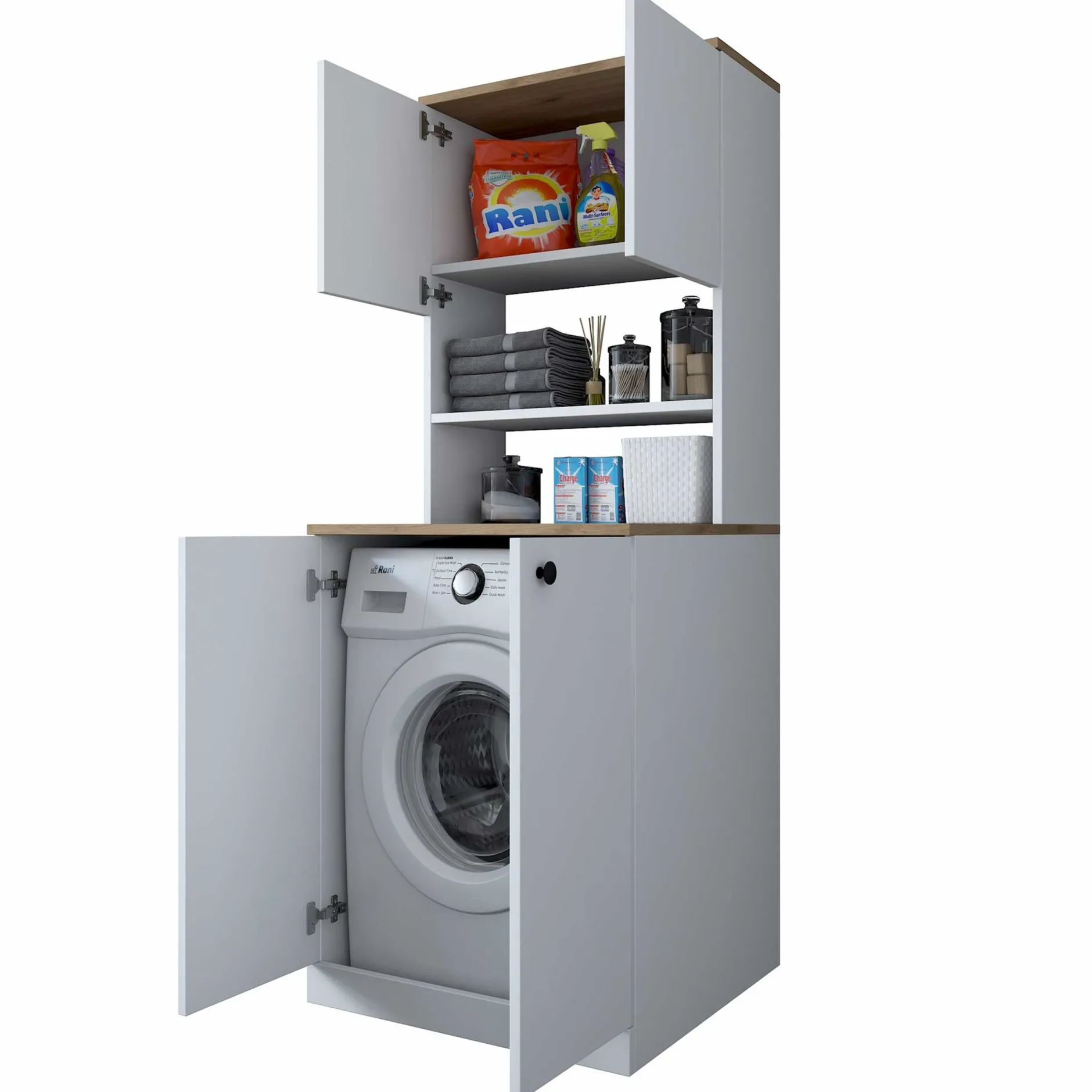 KD102 Waschmaschinenschrank | 100 % MELAMIN | Weiß, Walnuss
