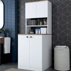 KD102 Waschmaschinenschrank | 100 % MELAMIN | Weiß, Walnuss