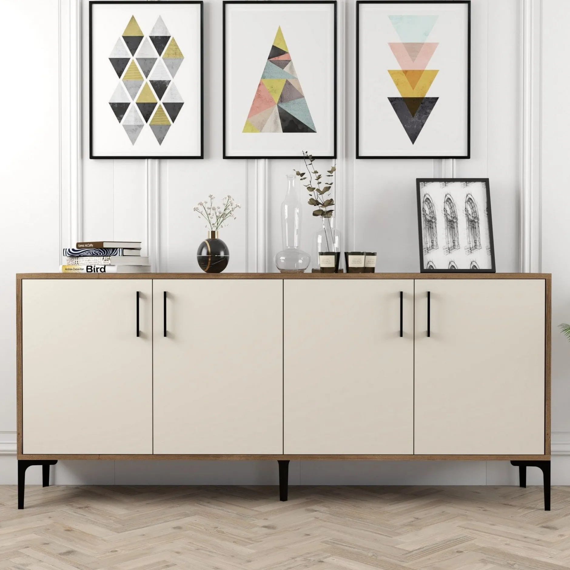 Kiev C Konsole | 100 % MELAMIN | Walnuss, Creme