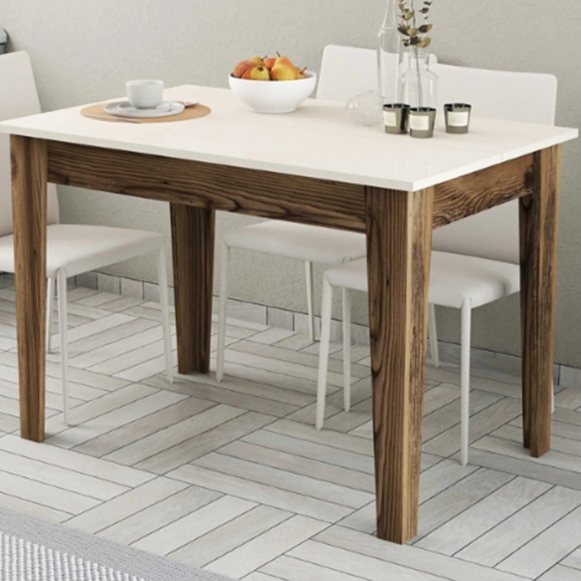 Kiev Küchentisch | 100 % MELAMIN | Walnuss, Creme
