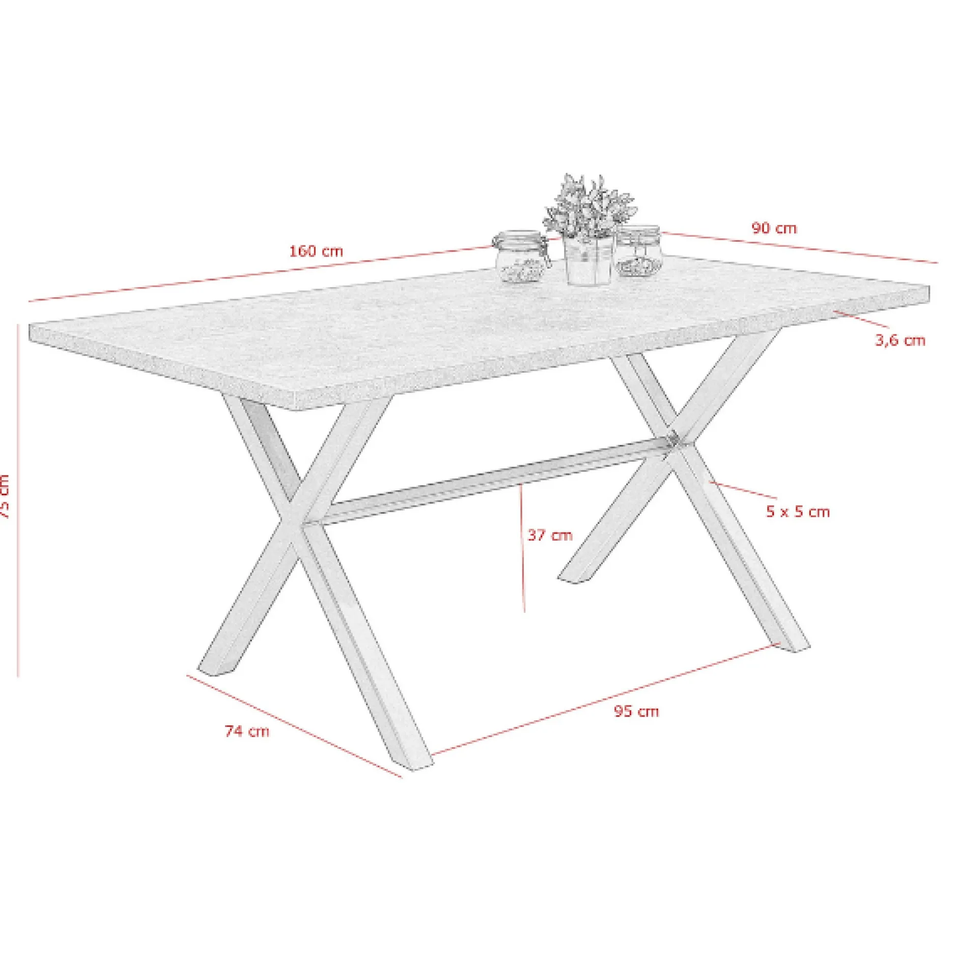 Kijara Esstisch 160x90 cm-Betonoptik/Anthrazit