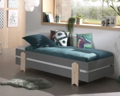Kinderbett Modulo arrow 90x200 stapelbar 4er-Set - anthrazit/Kieferholz