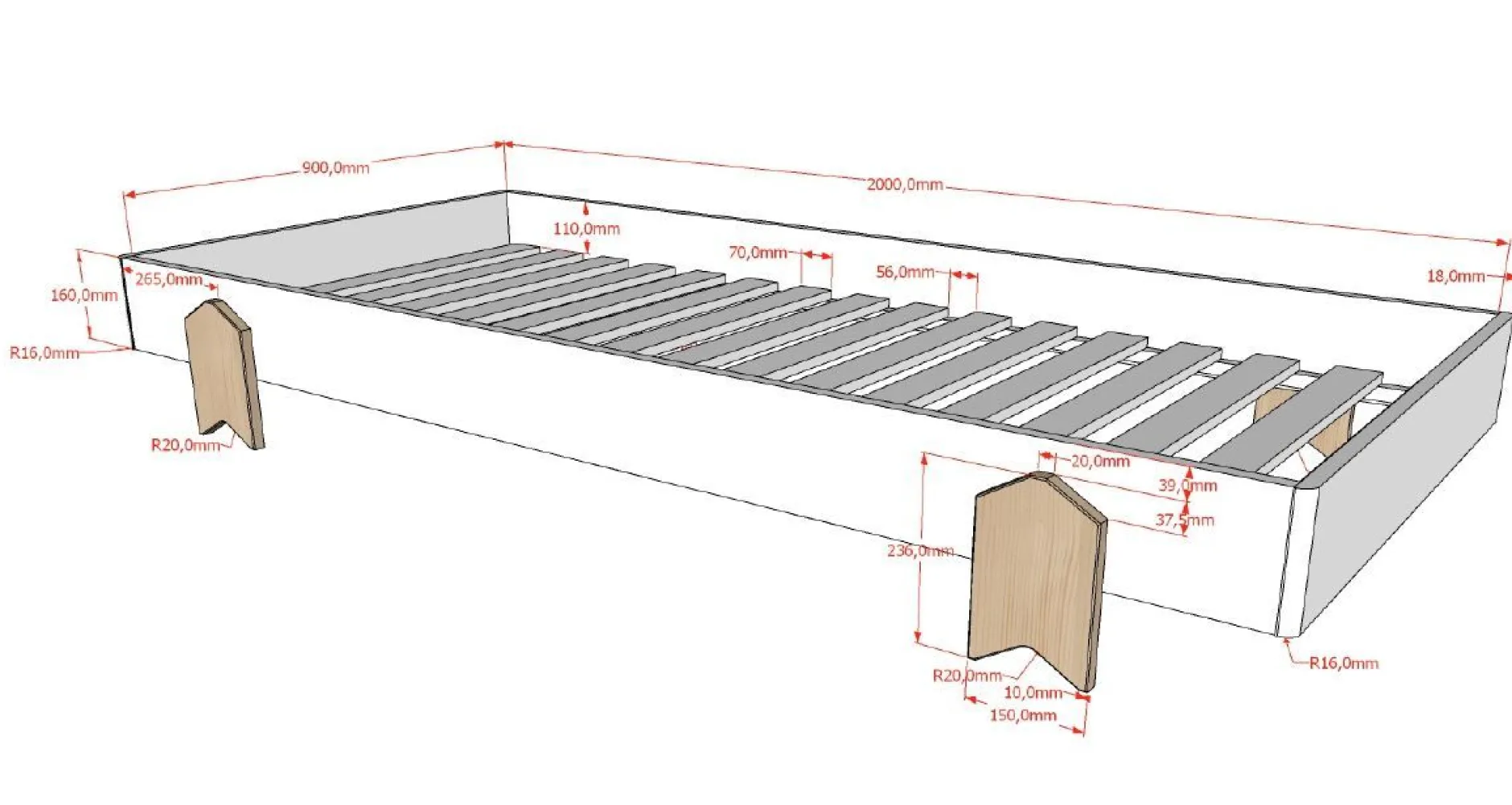 Kinderbett Modulo arrow 90x200 stapelbar 4er-Set - anthrazit/Kieferholz