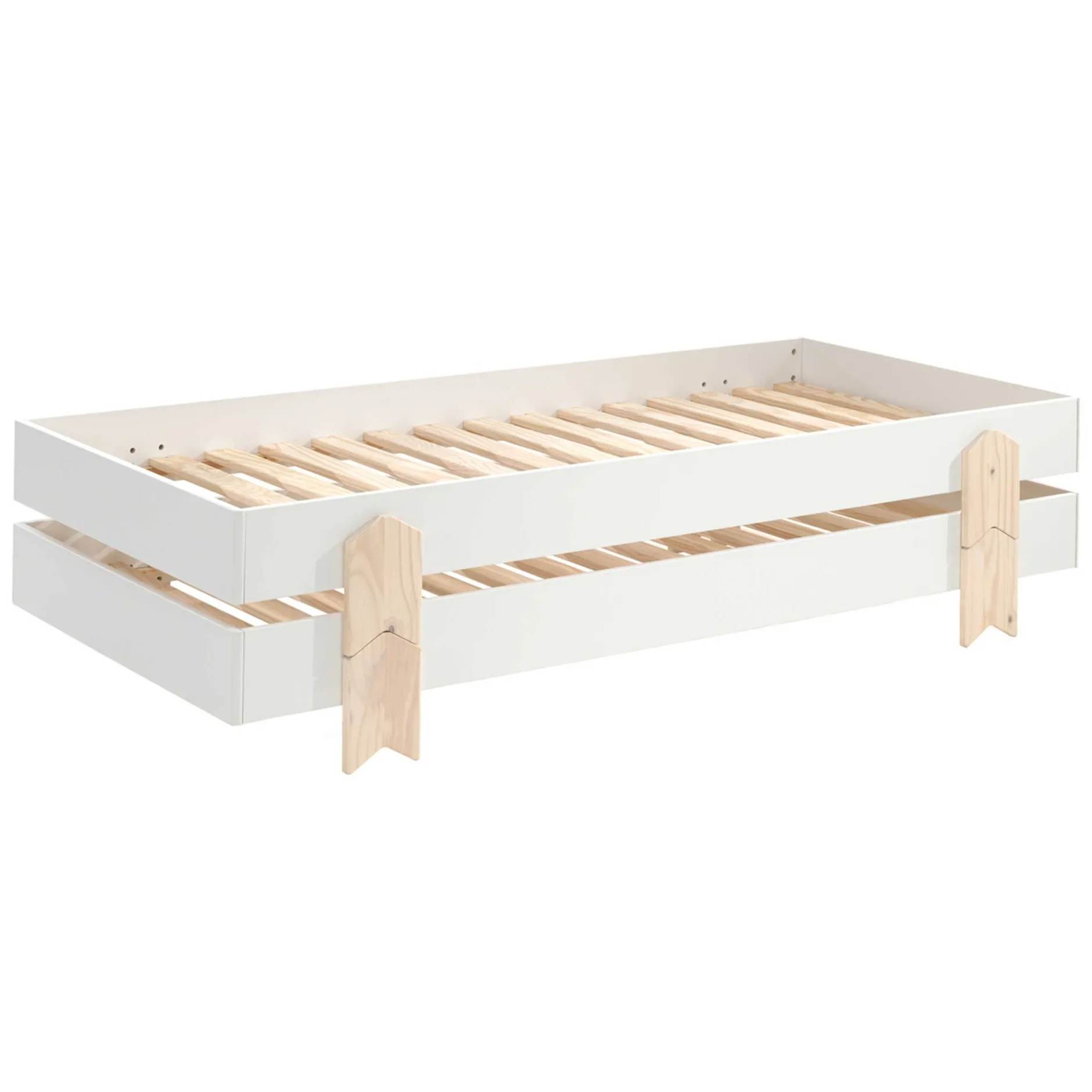 Kinderbett Modulo arrow 90x200 stapelbar 2er Set weiß/Kieferholz