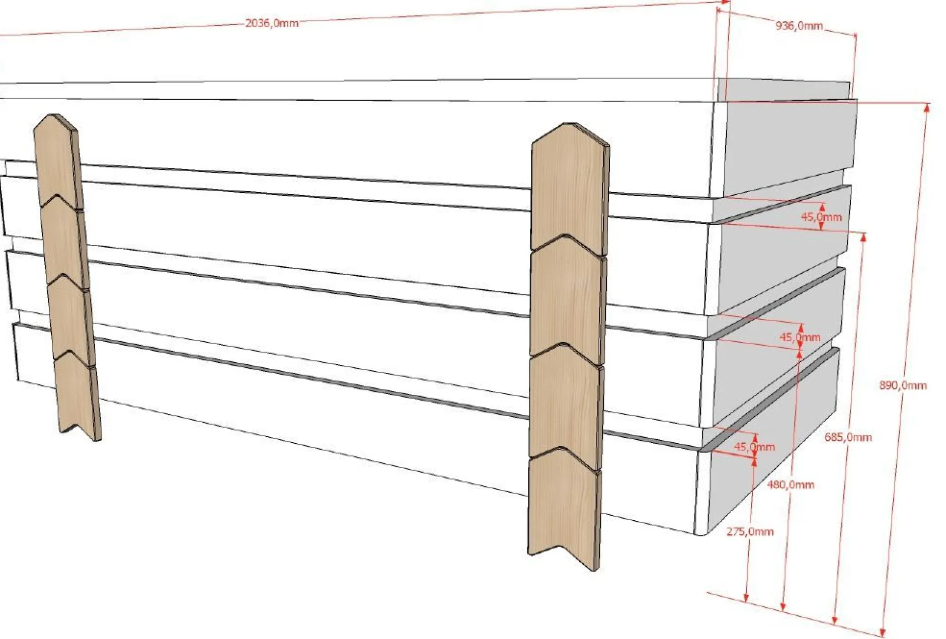 Kinderbett Modulo arrow 90x200 stapelbar 3er-Set - anthrazit/Kieferholz