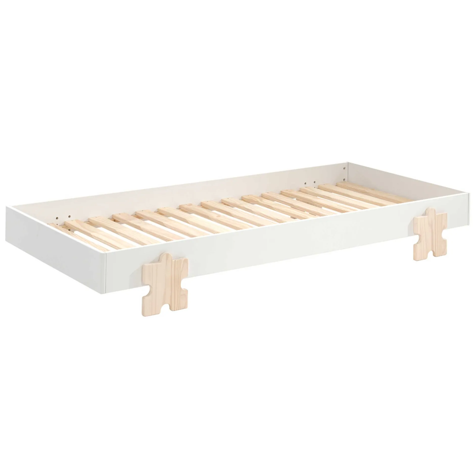 Kinderbett Modulo Puzzle 90x200 stapelbar 2er-Set - weiß/Kieferholz