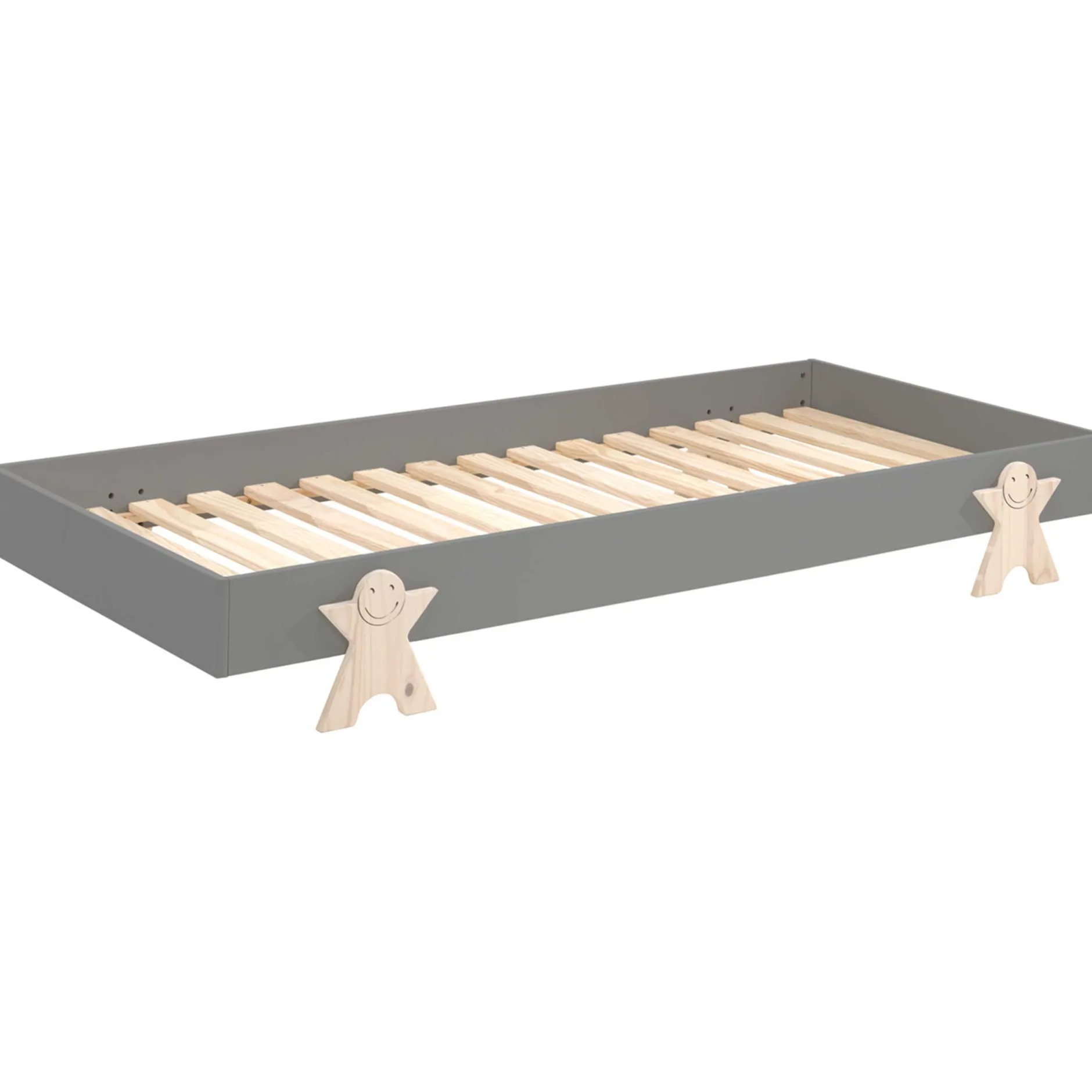 Kinderbett Modulo Smiley 90x200 stapelbar 4er-Set - anthrazit/Kieferholz