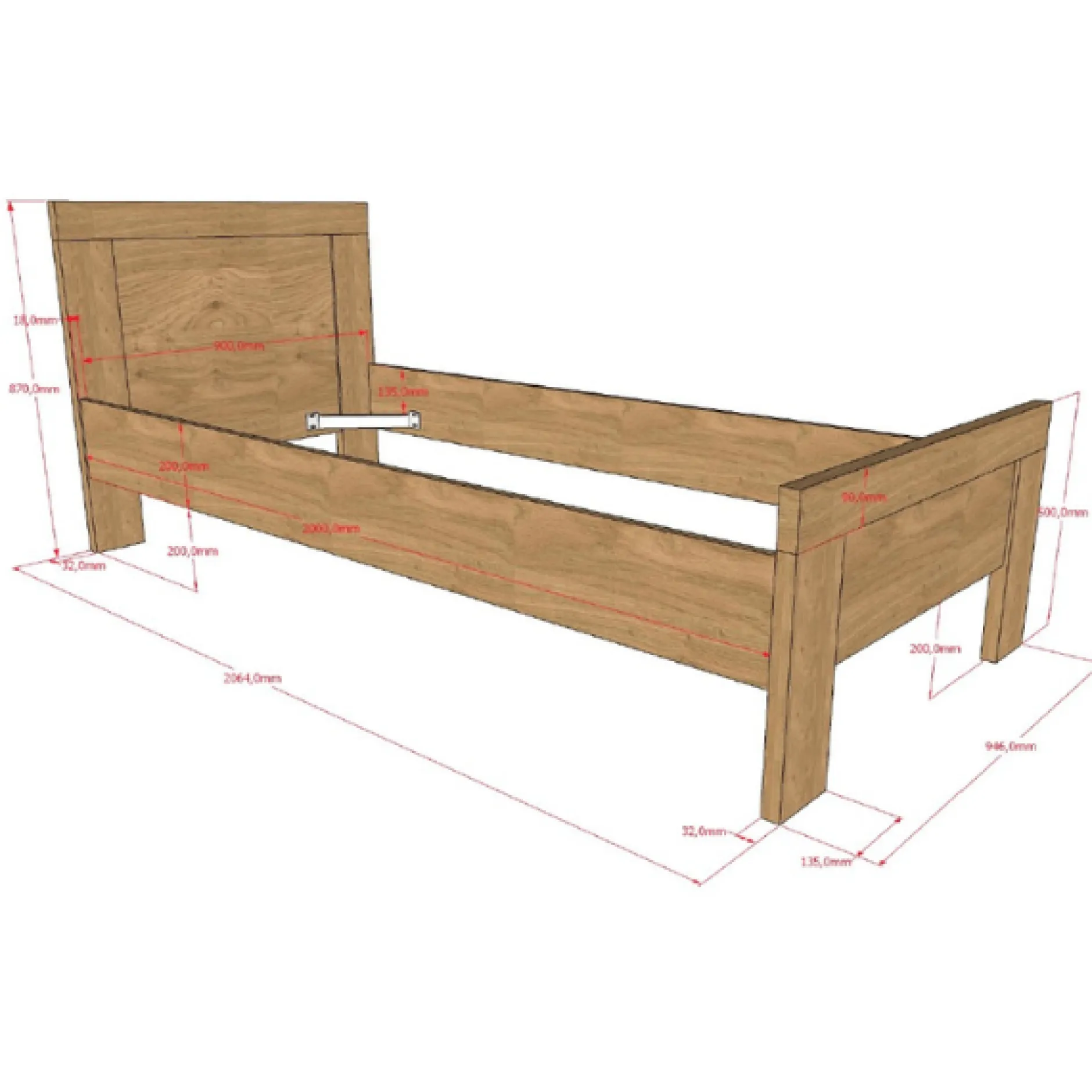 Kinderbett Sammie mit Bettkasten - 90x200cm - Eiche Dekor