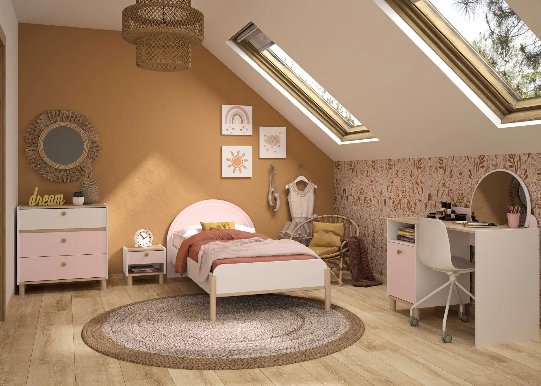Kinderschreibtisch Romy | 110 x 52 x 85 cm | weiß-pastellrosa