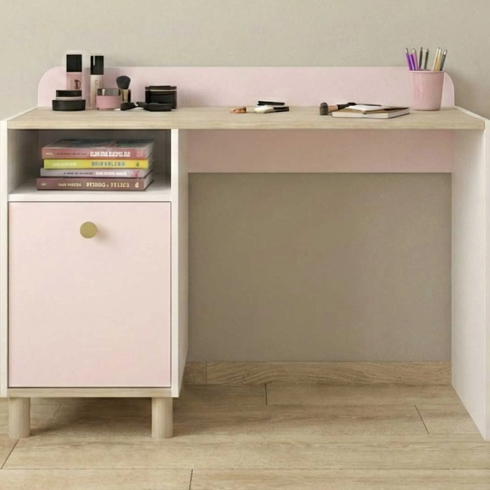 Kinderschreibtisch Romy | 110 x 52 x 85 cm | weiß-pastellrosa