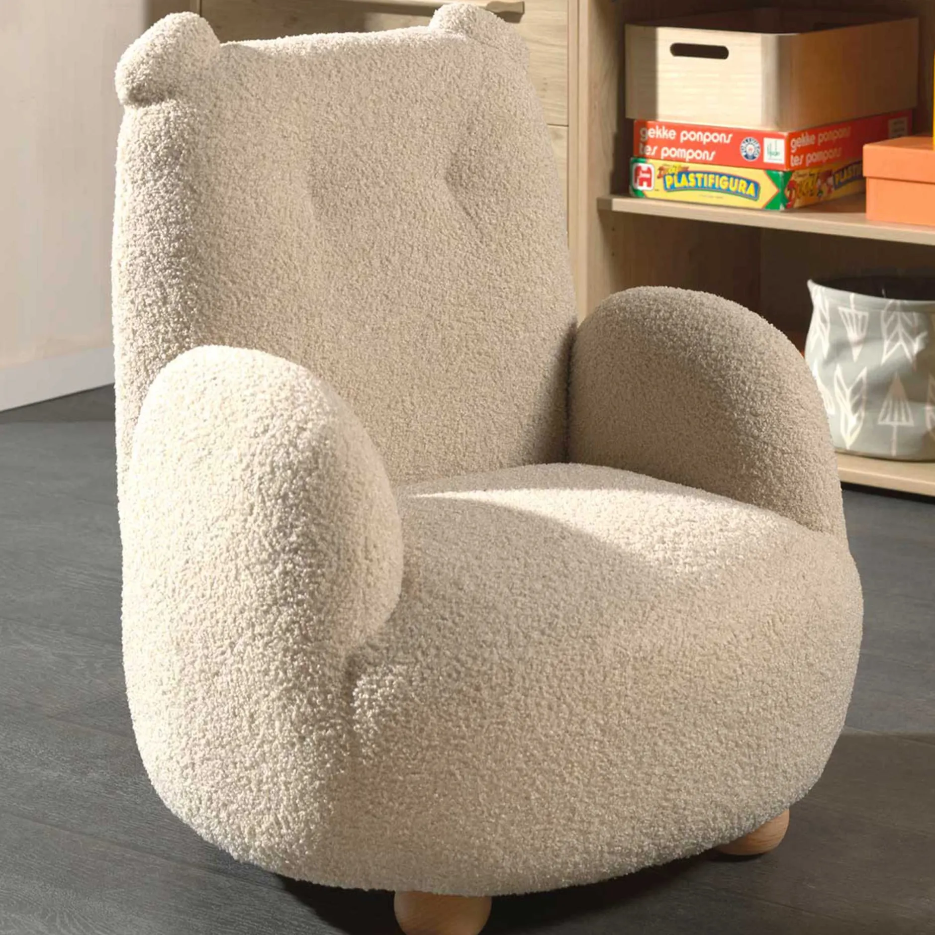 Kindersessel Rocky Bär - 60x57x67,5cm - beige Bouclé Stoff