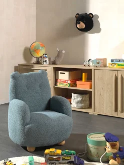 Kindersessel Rocky Bär - 60x57x67,5cm - blauer Bouclé Stoff