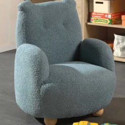 Kindersessel Rocky Bär - 60x57x67,5cm - blauer Bouclé Stoff
