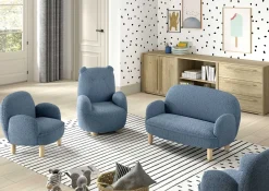Kindersessel Rocky Bär - 60x57x67,5cm - blauer Bouclé Stoff