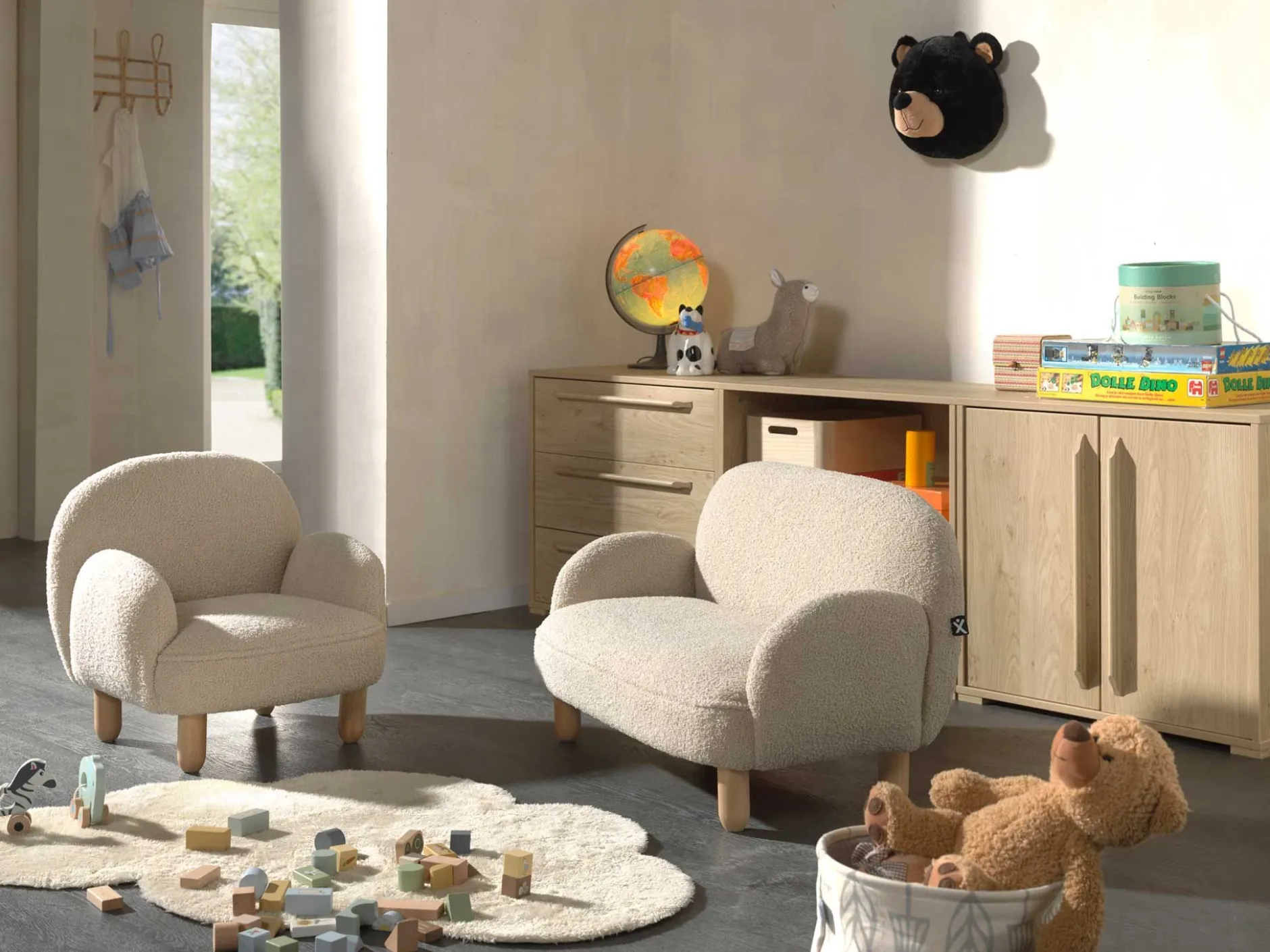 Kindersofa Rocky - 89x54x45cm - beige Bouclé-Stoff