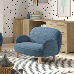 Kindersofa Rocky - 89x54x45cm - blauer Bouclé-Stoff