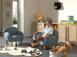 Kindersofa Rocky - 89x54x45cm - blauer Bouclé-Stoff
