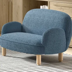 Kindersofa Rocky - 89x54x45cm - blauer Bouclé-Stoff