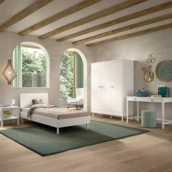 Kinderzimmer Forrest: Nachttisch, Bett 90x200, Kleiderschrank, Schreibtisch - Weißbuche