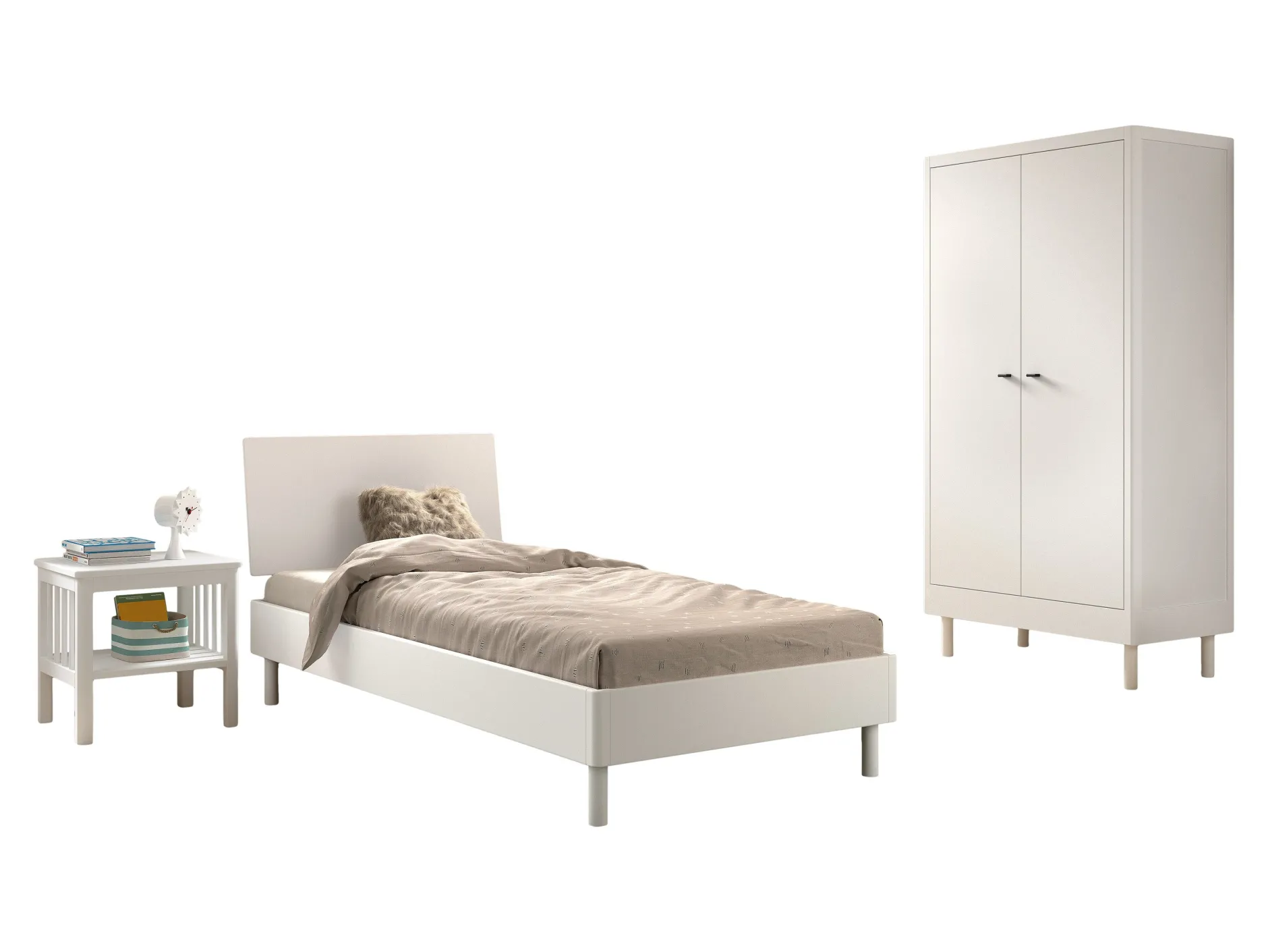 Kinderzimmer Forrest: Nachttisch, Bett 90x200, Kleiderschrank - Weißbuche
