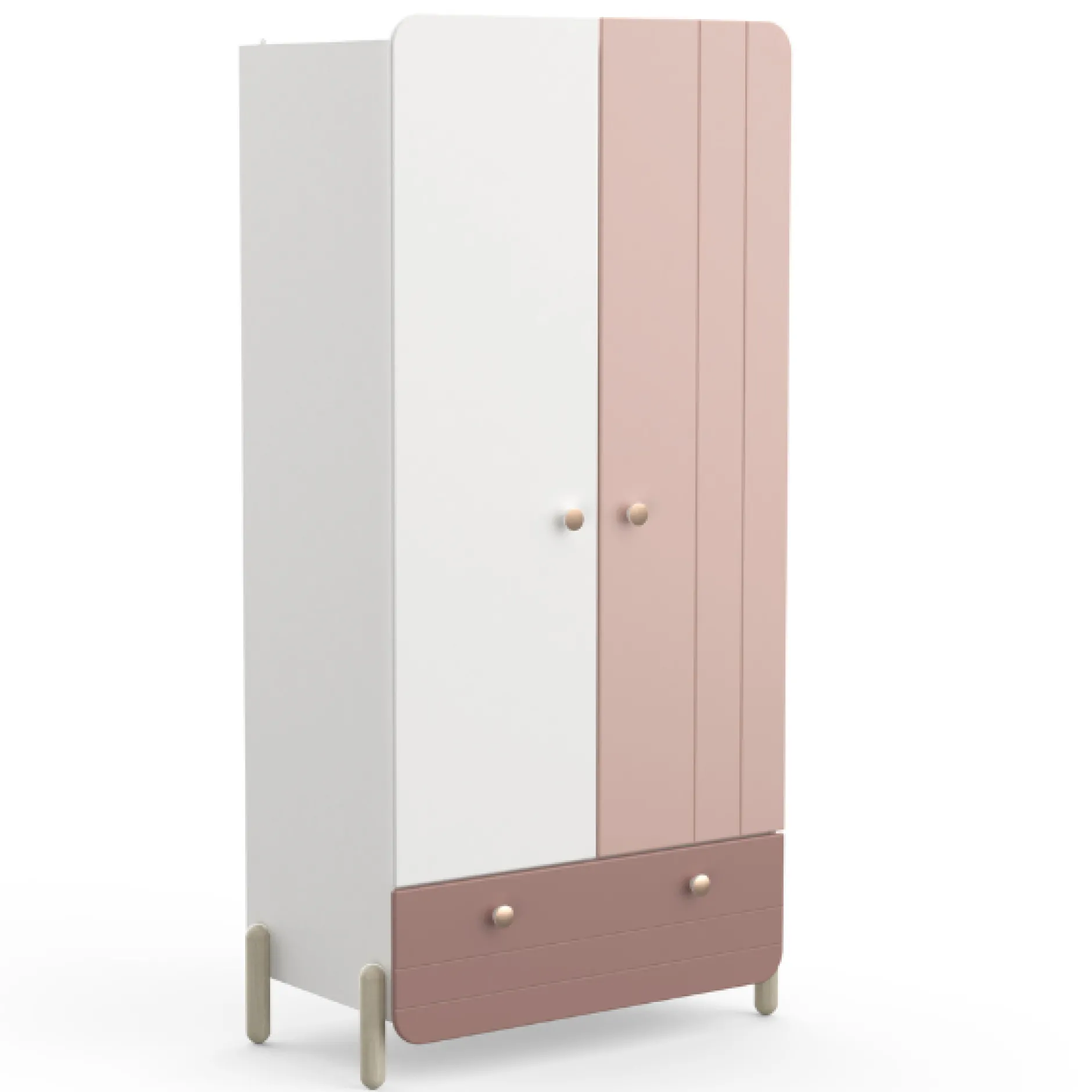 Kinderzimmer Janne: Bett 90x200cm, Nachttisch, Kleiderschrank, Schreibtisch - rosa/weiß