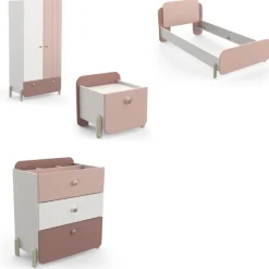 Kinderzimmer Janne: Bett 90x190cm, Nachttisch, Kommode, Kleiderschrank - rosa/weiß