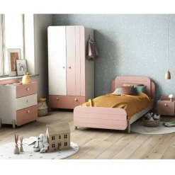 Kinderzimmer Janne: Bett 90x190cm, Nachttisch, Kommode, Kleiderschrank - rosa/weiß