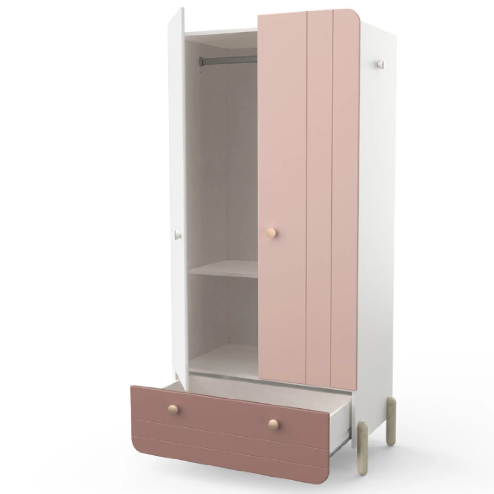 Kinderzimmer Janne: Bett 90x190cm, Nachttisch, Kommode, Kleiderschrank - rosa/weiß