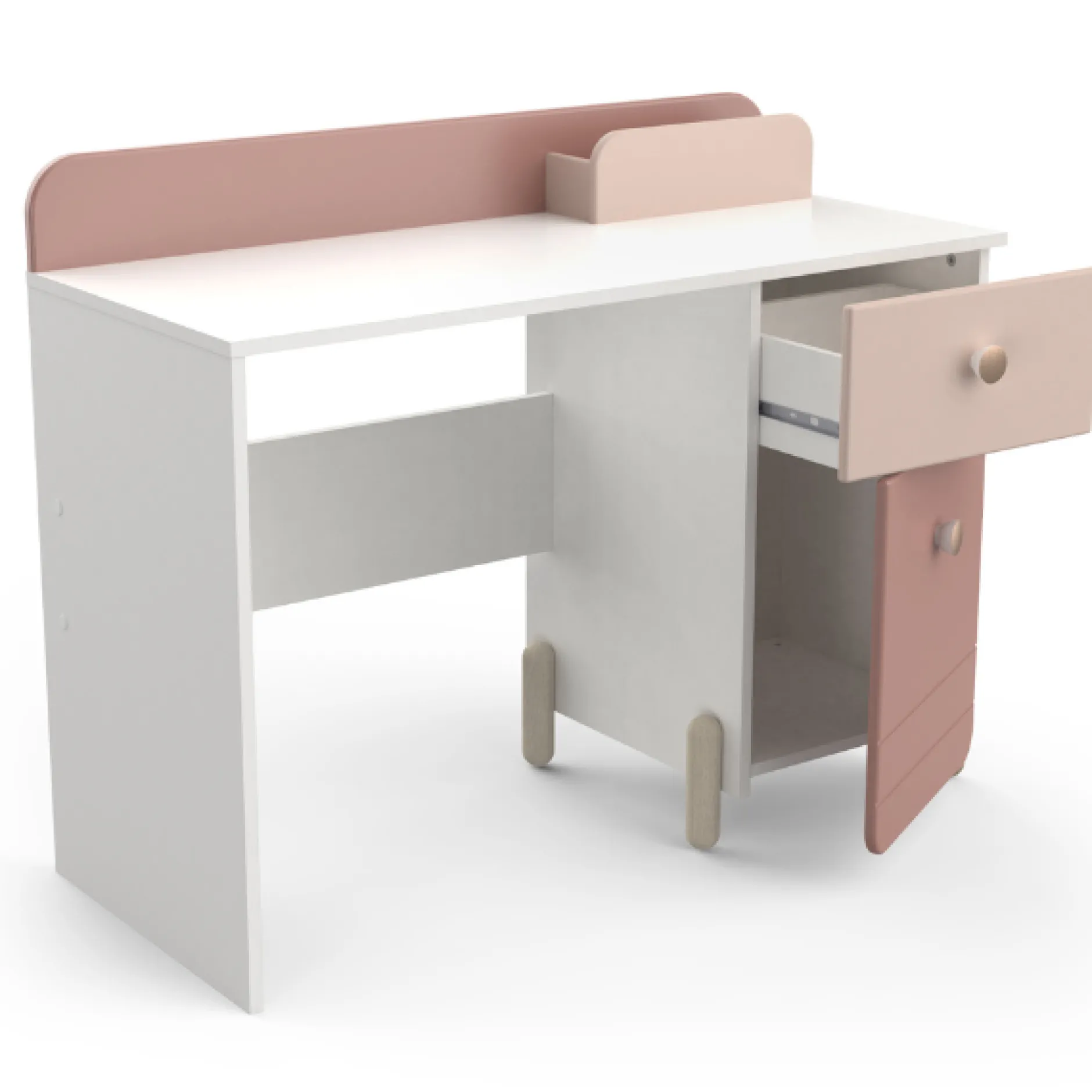 Kinderzimmer Janne: Bett 90x200cm, Nachttisch, Kommode, Kleiderschrank, Schreibtisch - rosa/weiß