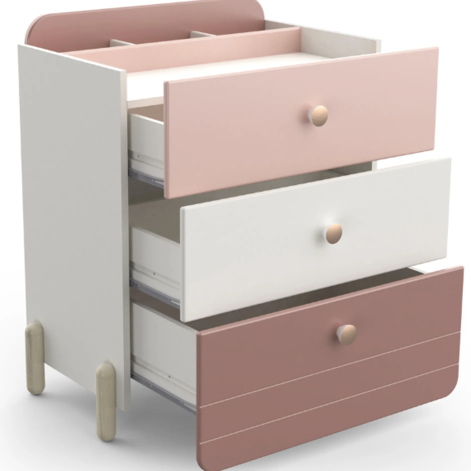 Kinderzimmer Janne: Bett 90x190cm, Nachttisch, Kommode, Kleiderschrank, Schreibtisch - rosa/weiss