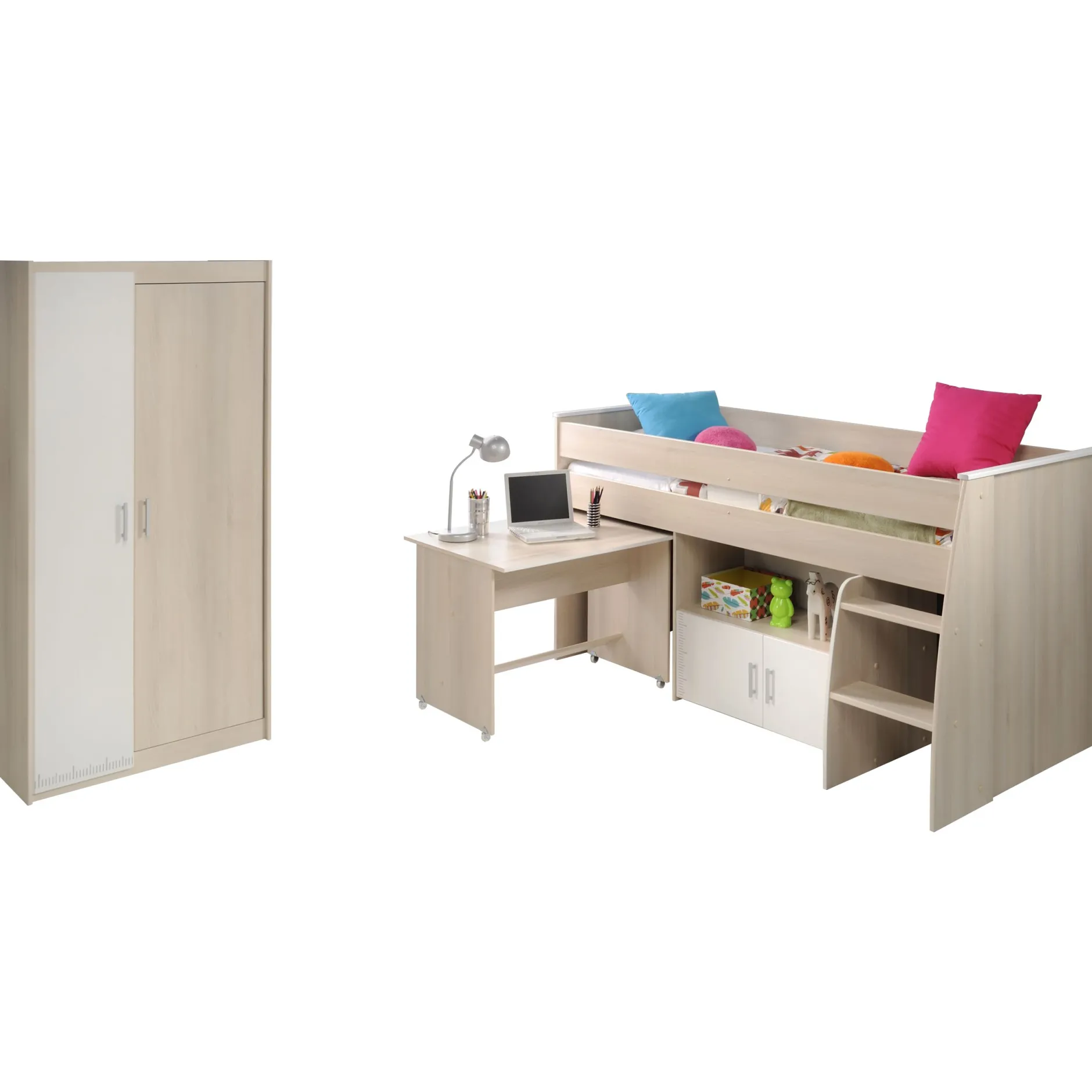 Kinderzimmerkombination Charly 90x200 | Halbhohes Bett und Kleiderschrank