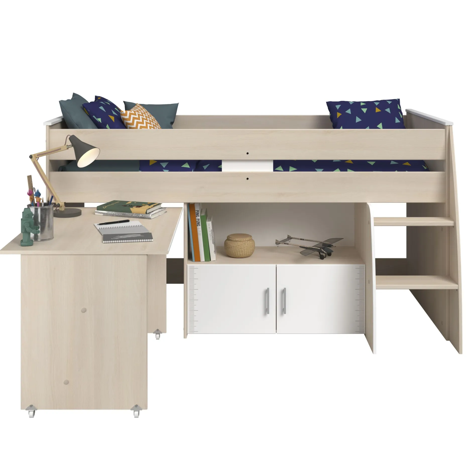 Kinderzimmerkombination Charly 90x200 | Halbhohes Bett und Kleiderschrank