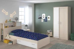 Kinderzimmerkombination Charly 90x200 | Kinderbett, Rückenteil, Nachttisch, Kleiderschrank, Kommode