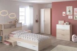 Kinderzimmerkombination Charly 90x200 | Kinderbett, Rückenteil, Nachttisch, Kleiderschrank, Kommode