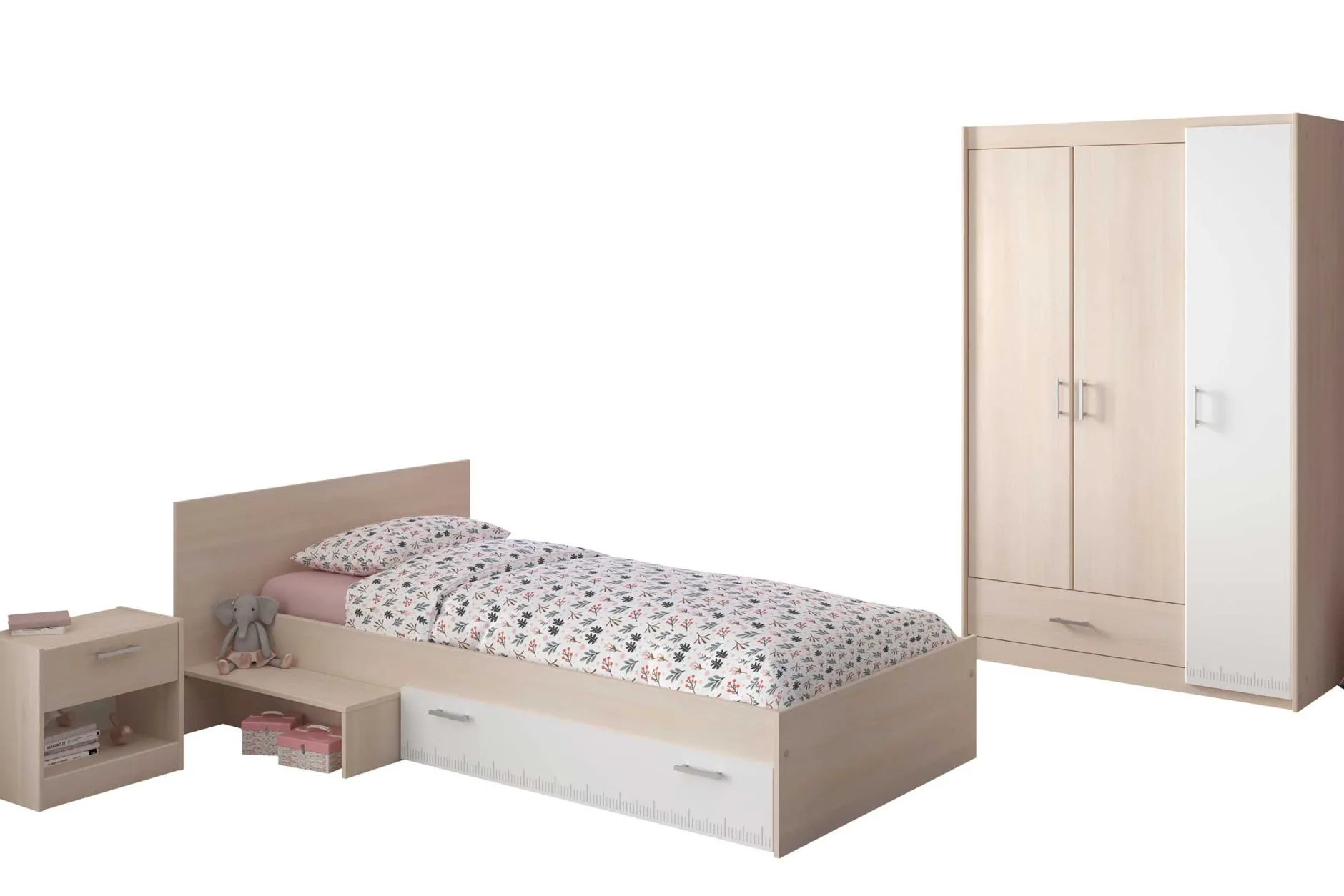 Kinderzimmerkombination Charly 90x200 | Kinderbett, Nachttisch, Kleiderschrank