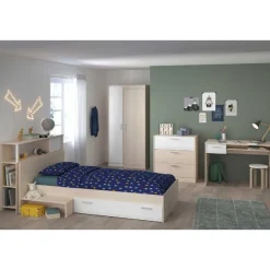 Kinderzimmerkombination Charly 90x190 | Kinderbett, Rückenteil, Kleiderschrank, Kommode, Schreibtisch