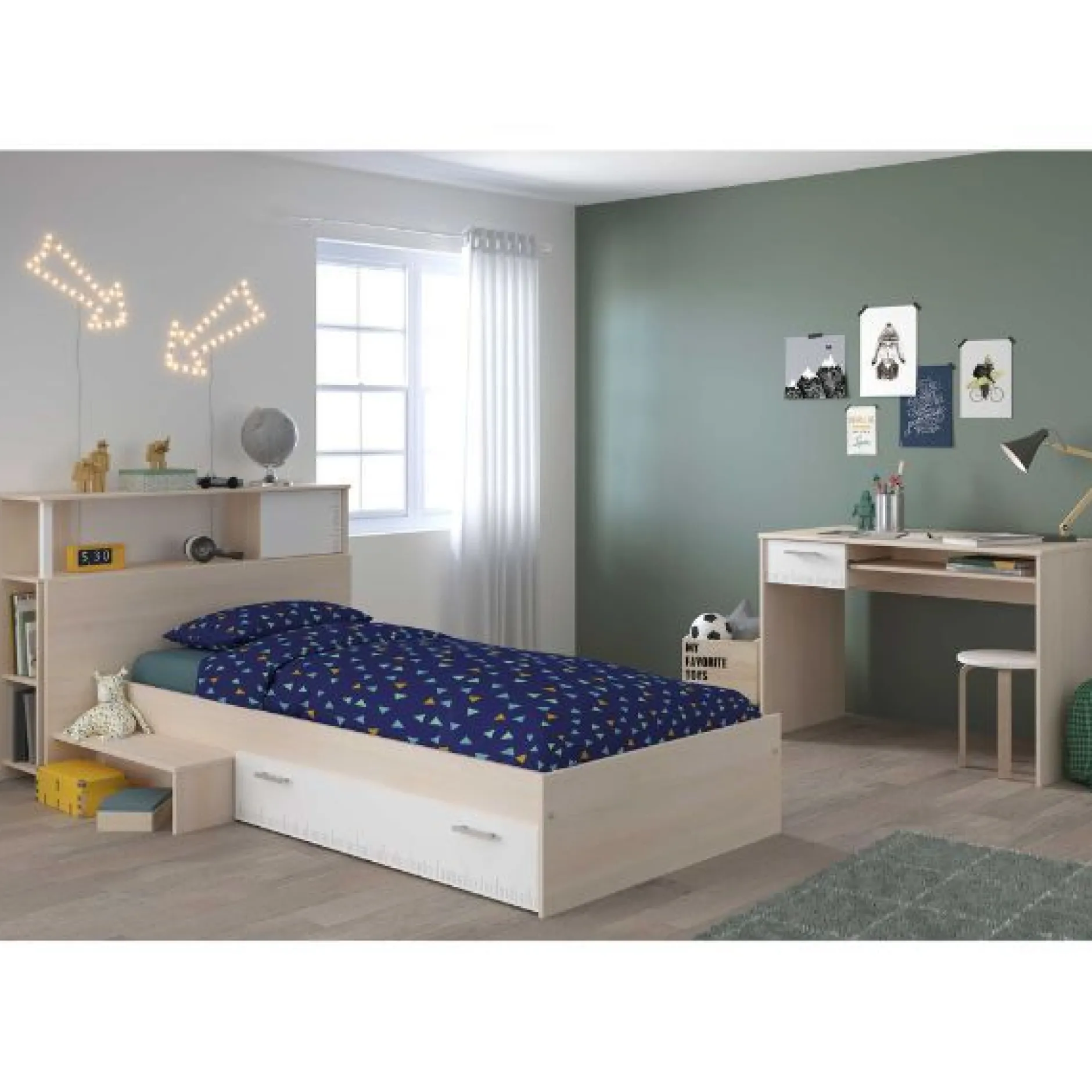 Kinderzimmerkombination Charly 90x190 | Kinderbett, Rückenteil, Schreibtisch