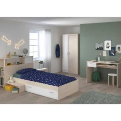 Kinderzimmerkombination Charly 90x200 | Kinderbett, Rückenteil, Nachttisch, Kleiderschrank, Schreibtisch
