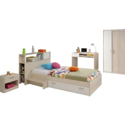 Kinderzimmerkombination Charly 90x200 | Kinderbett, Rückenteil, Nachttisch, Kleiderschrank, Schreibtisch