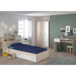 Kinderzimmerkombination Charly 90x200 | Kinderbett, Rückenteil, Nachttisch, Kleiderschrank, Schreibtisch