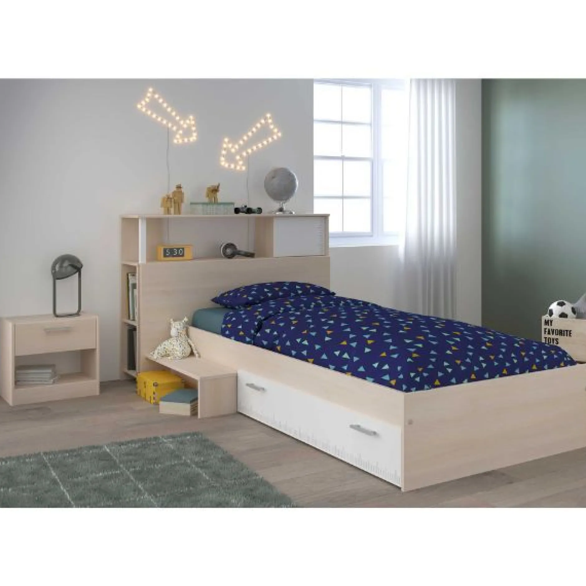 Kinderzimmerkombination Charly 90x200 | Kinderbett, Nachttisch, Rückwand