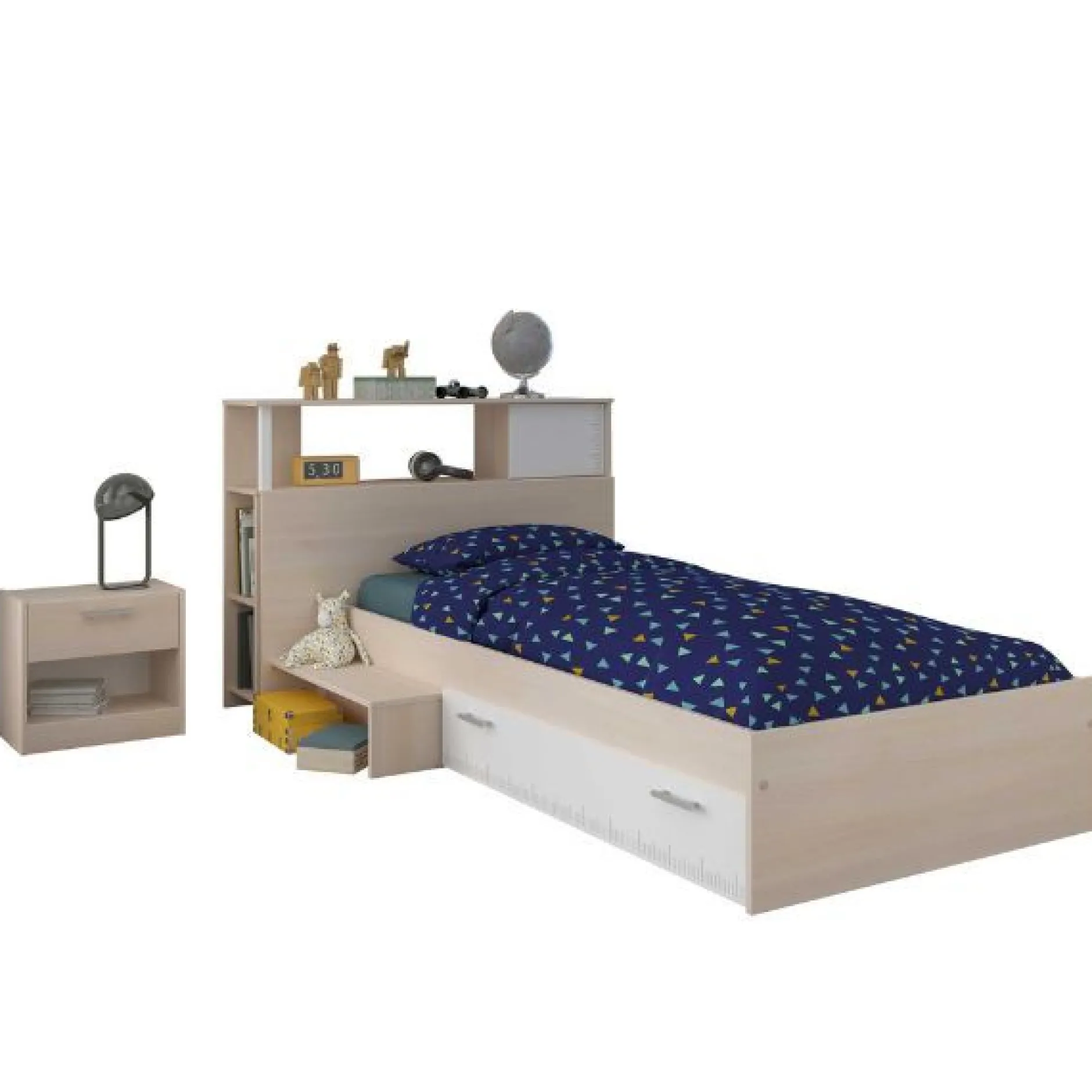 Kinderzimmerkombination Charly 90x200 | Kinderbett, Nachttisch, Rückwand