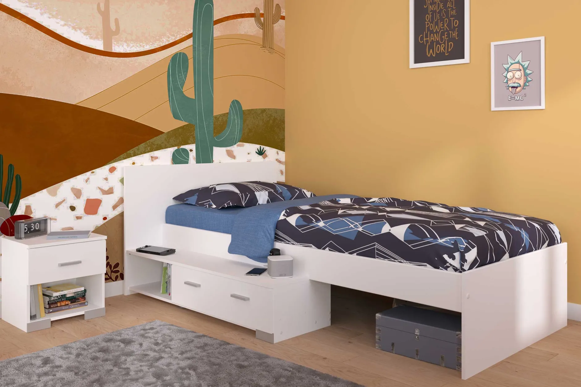 Kinderzimmer-Set Galaxy | Einzelbett, Nachttisch | Weiß